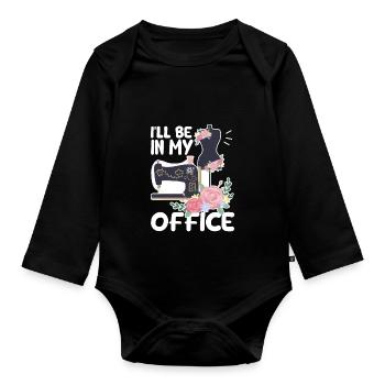 Je serai dans ma salle de couture de bureau Funny Sew - Body Bébé bio manches longues - noir - Devant