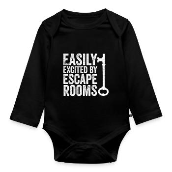 Challenge Puzzle Game Easily Excited By Escape Roo - Organic Longsleeve Baby Bodysuit - black - Front