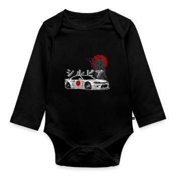 S15 Silvia Drift Königin JDM Japanische Flagge - Baby Bio-Langarm-Body - Schwarz - Vorne