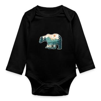 Wandern Berge Wildlife Natur Tier Bär Outdoor Wald - Baby Bio-Langarm-Body - Schwarz - Vorne