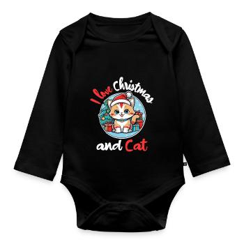 I Love Christmas and Cats - Christmas Cat - Organic Longsleeve Baby Bodysuit - black - Front
