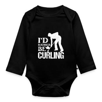 I'd Rather Be Curling Ice Sport Broom Curler - Baby Bio-Langarm-Body - Schwarz - Vorne