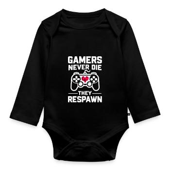 Gamer sterben nie, sie respawnen - Baby Bio-Langarm-Body - Schwarz - Vorne
