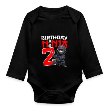 Kids Birthday Ninja Shirt - 2 Year Old Ninja Birth - Baby Bio-Langarm-Body - Schwarz - Vorne