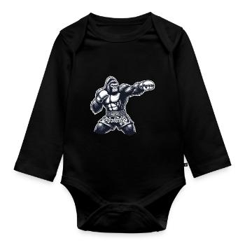Starkes Muay Thai Gorilla Thai Boxen und Kickboxen - Baby Bio-Langarm-Body - Schwarz - Vorne