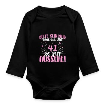 Bitte kein Neid weil ich mit 41 so gut aussehe! - Baby Bio-Langarm-Body - Schwarz - Vorne