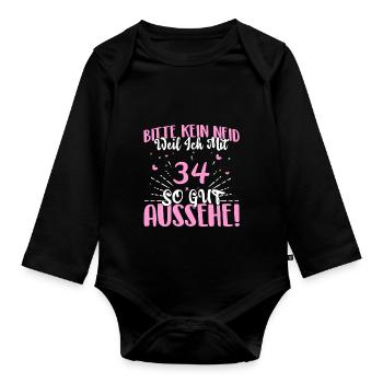 Bitte kein Neid weil ich mit 34 so gut aussehe! - Baby Bio-Langarm-Body - Schwarz - Vorne