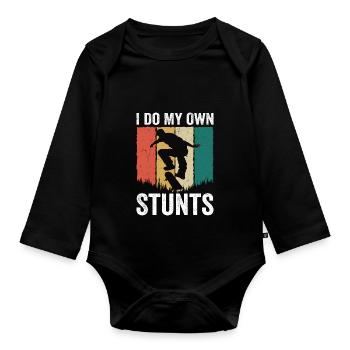 I Do My Own Stunts Skateboard Skater Skateboarding - Organic Longsleeve Baby Bodysuit - black - Front