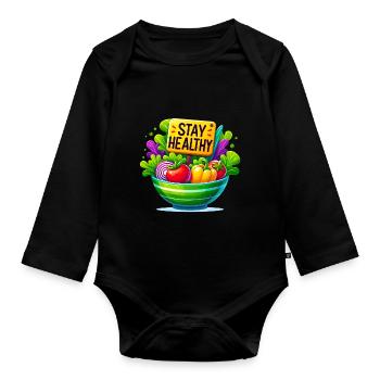Frische Salatschüssel mit gesunder Botschaft - Baby Bio-Langarm-Body - Schwarz - Vorne