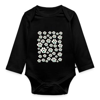 Small Many Dogs Paws with Hearts - Organic Longsleeve Baby Bodysuit - black - Front