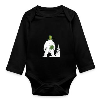 Irish Bigfoot Sasquatch Shamrock Funny - Organic Longsleeve Baby Bodysuit - black - Front