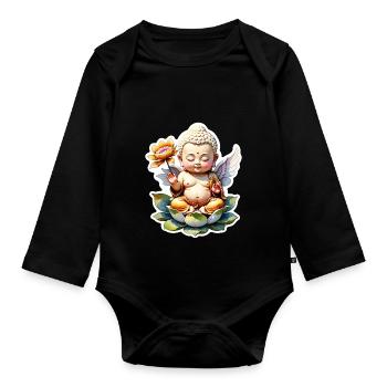 bébé Bouddha - meditation yoga relaxation - Body Bébé bio manches longues - noir - Devant