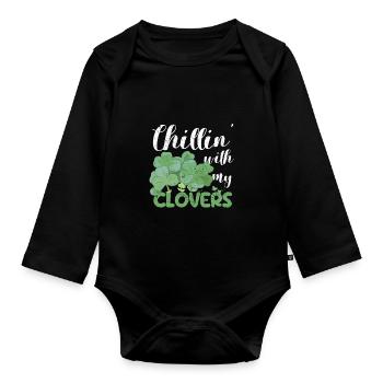 Chillin With My Shamrocks Funny Irish - Organic Longsleeve Baby Bodysuit - black - Front