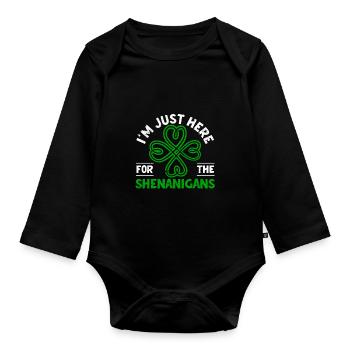 Je suis juste là pour le Shamrock des manigances - Body Bébé bio manches longues - noir - Devant