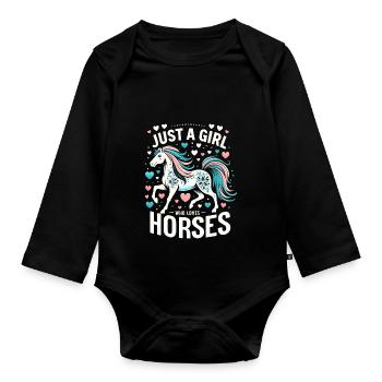 Horse Lover Gift Just A Girl Who Loves Horses - Organic Longsleeve Baby Bodysuit - black - Front