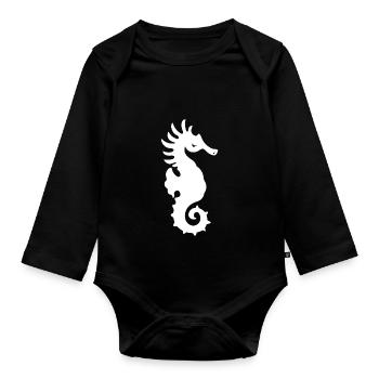 T-Shirt mit Seepferdchen-Silhouette - Nautical Fish Marine - Baby Bio-Langarm-Body - Schwarz - Vorne