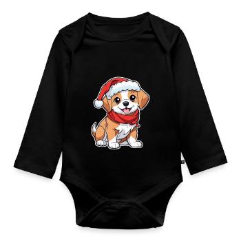 Dog with Christmas Hat - Organic Longsleeve Baby Bodysuit - black - Front