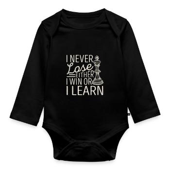 Ich verliere nie, entweder ich gewinne oder ich - Baby Bio-Langarm-Body - Schwarz - Vorne