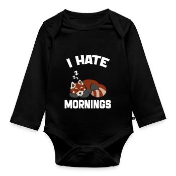 Funny Red Panda i Hate Morning Quote - Body Bébé bio manches longues - noir - Devant