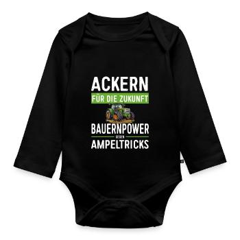 Ackern Für Die Zukunft - Bauernprotest 2024 - Baby Bio-Langarm-Body - Schwarz - Vorne