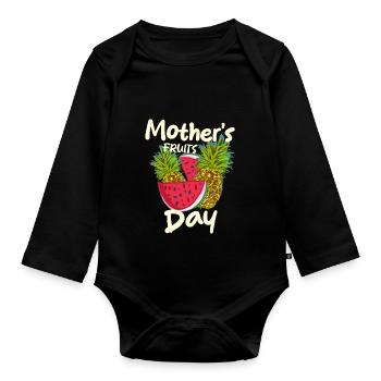 Fête des mères à l’ananas et à la pastèque - Body Bébé bio manches longues - noir - Devant