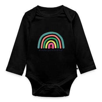 Kindergarten, Kita, Regenbogen - Baby Bio-Langarm-Body - Schwarz - Vorne