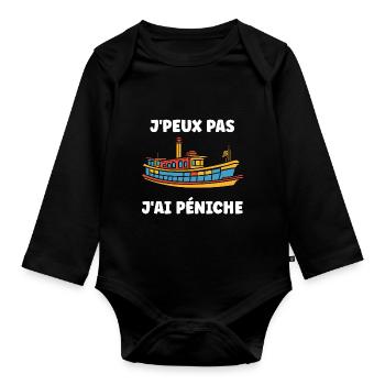 Bateau humour péniche - Body Bébé bio manches longues - noir - Devant