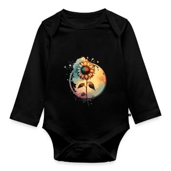 Sunflower with stem drawn - Organic Longsleeve Baby Bodysuit - black - Front