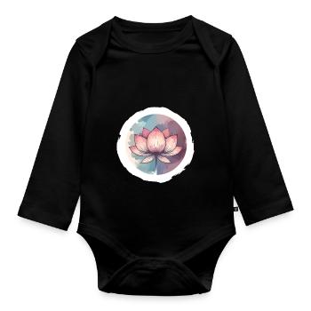 Lotusblüte gezeichnet - Baby Bio-Langarm-Body - Schwarz - Vorne
