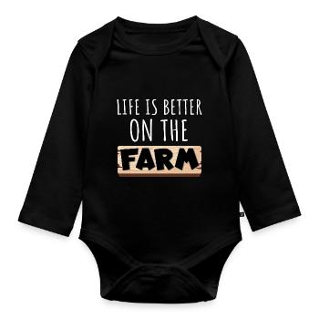 Das Leben ist besser auf dem Bauernhof - Baby Bio-Langarm-Body - Schwarz - Vorne