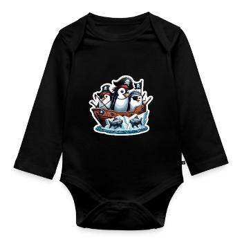 Drôle de pingouins Pirates pingouin enfant cadeau - Body Bébé bio manches longues - noir - Devant