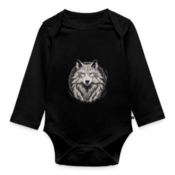 Mystischer Wolfskopf - Baby Bio-Langarm-Body - Schwarz - Vorne