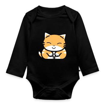 Baby Sleeping Cat - Organic Longsleeve Baby Bodysuit - black - Front