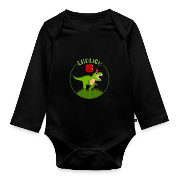 Endlich 8 - 8. Geburtstag - 8 Jahre alt Dino - Baby Bio-Langarm-Body - Schwarz - Vorne