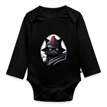 Ninja Cat - Samurai Kitten - Organic Longsleeve Baby Bodysuit - black - Front