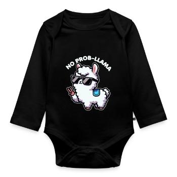 No Probllama Funny Llama Lover Wortspiel für Alpaka - Baby Bio-Langarm-Body - Schwarz - Vorne