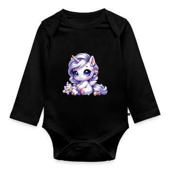 Niedliche Einhorn Mythische Fee - Baby Bio-Langarm-Body - Schwarz - Vorne