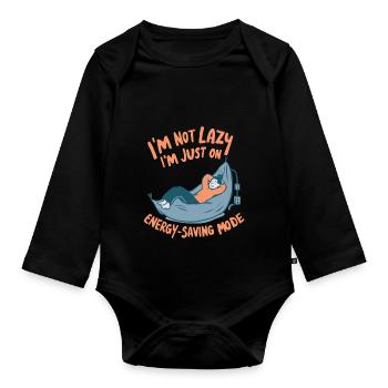 ICH BIN NICHT FAUL, ICH BIN NUR IM ENERGIESPARMODUS - Baby Bio-Langarm-Body - Schwarz - Vorne
