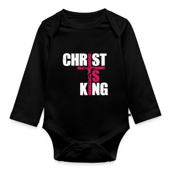 Le Christ est roi Foi chrétienne Religieux - Body Bébé bio manches longues - noir - Devant