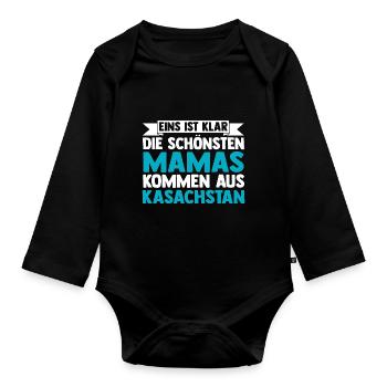 Kasachen Mama Mutter Kasachstan - Baby Bio-Langarm-Body - Schwarz - Vorne