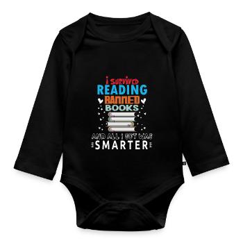 Womens I Survived Reading Banned Books - Organic Longsleeve Baby Bodysuit - black - Front