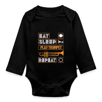 Coole Trompetenkunst Silhouette Lustiger Messing Slogan - Baby Bio-Langarm-Body - Schwarz - Vorne