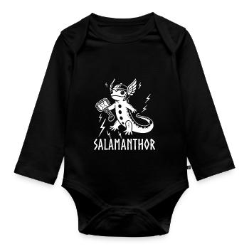 Salamanthor Salamander Lustiger Wikinger Odin Walhalla - Baby Bio-Langarm-Body - Schwarz - Vorne