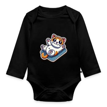 Cute kitty on a blanket wants belly rubs - Organic Longsleeve Baby Bodysuit - black - Front