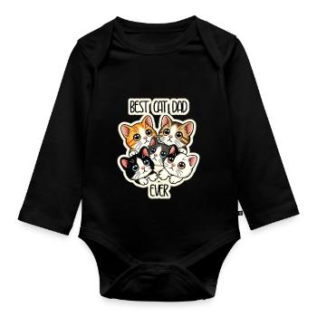 Meilleur papa chat de tous les temps - Père de chats - Chatons mignons - Body Bébé bio manches longues - noir - Devant