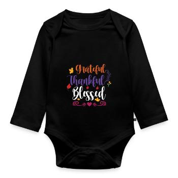 Grateful Thankful - Organic Longsleeve Baby Bodysuit - black - Front