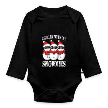 Chillin avec mes Snowmies Drôle de Noël - Body Bébé bio manches longues - noir - Devant