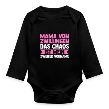 Mom of twins - Organic Longsleeve Baby Bodysuit - black - Front