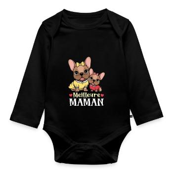 Bouledogue Français Duo Mère Fille - Body Bébé bio manches longues - noir - Devant