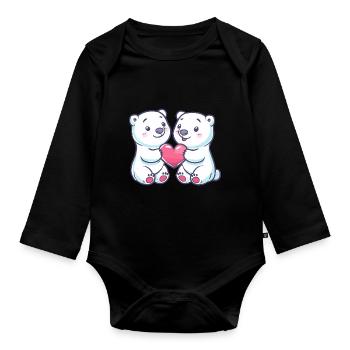 Ours polaire Couple Amour Ours Polaire Saint Valentin - Body Bébé bio manches longues - noir - Devant